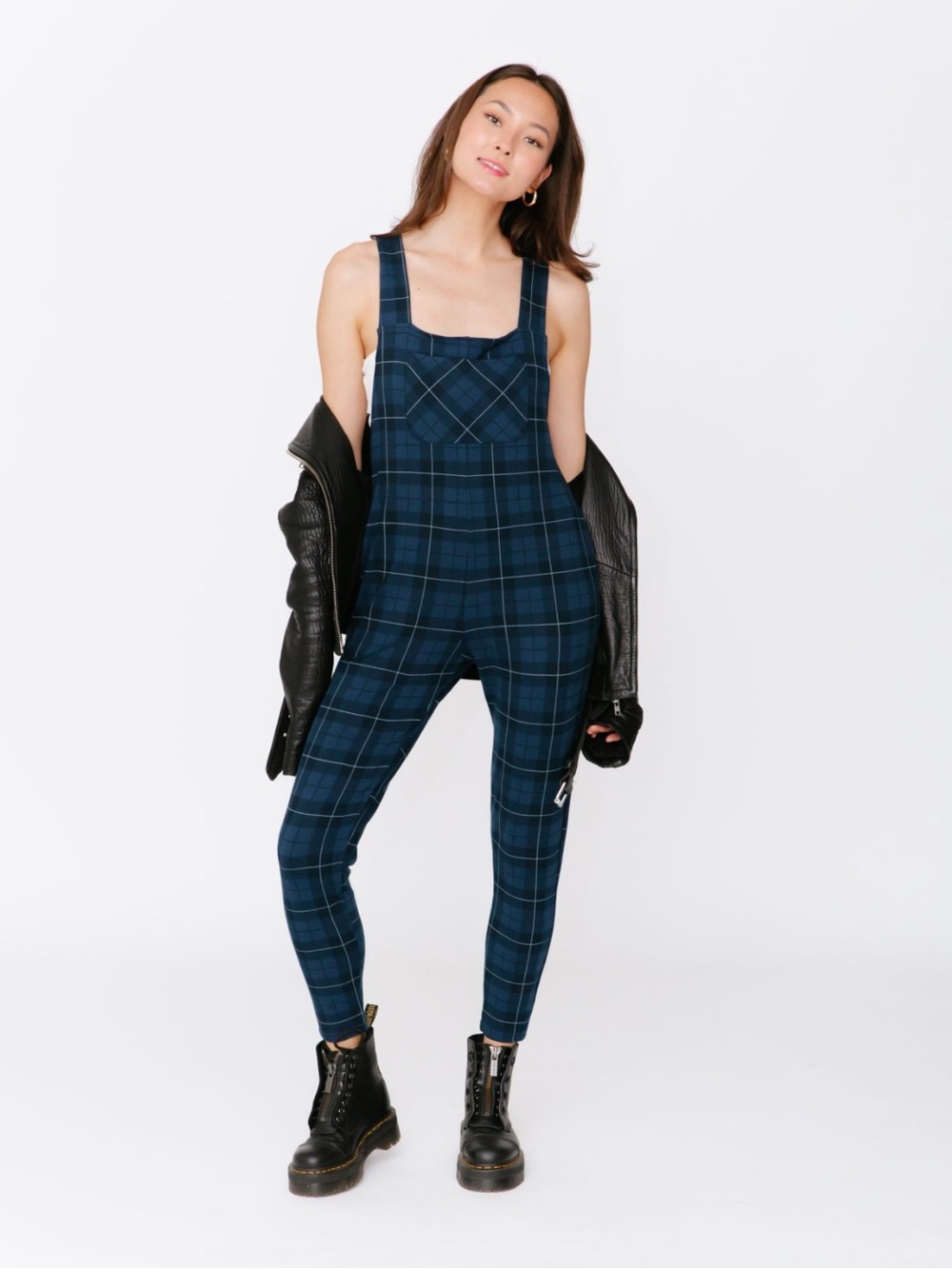 Smash + Tess Plaid Navy Blue Slim Jumpsuit Overalls cosy romperalls XL